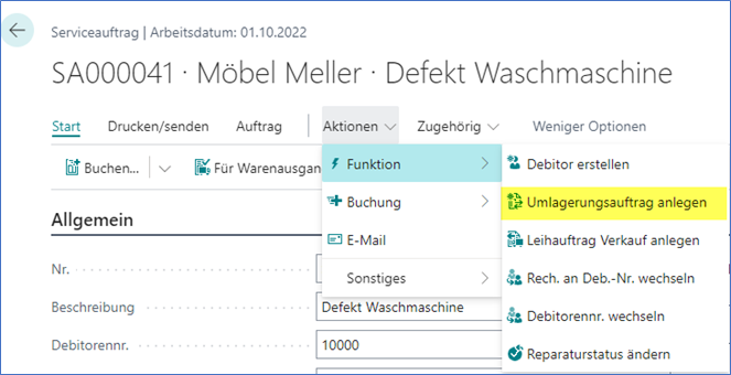 Umlagerungsauftrag anlegen