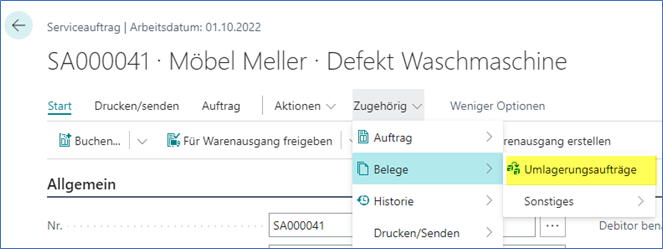 Umlagerungsauftrag anlegen