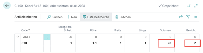 Gewichtsberechnung